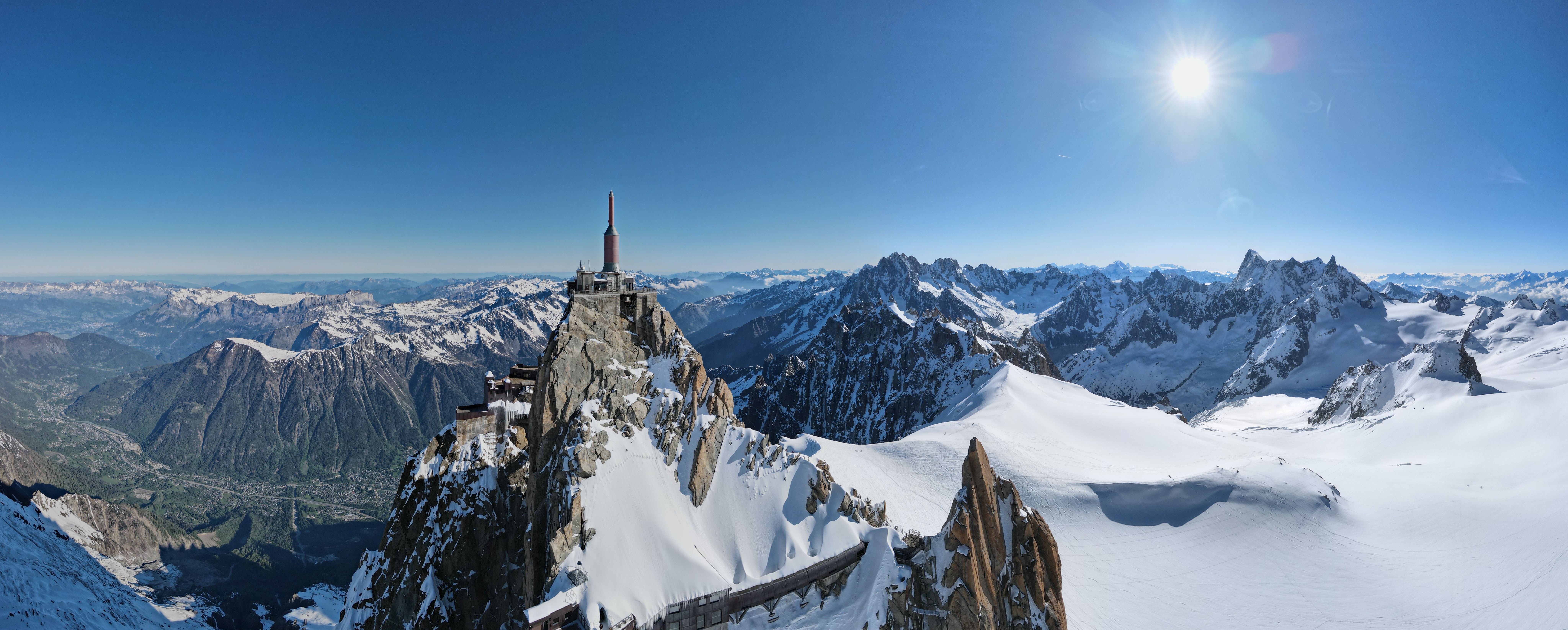 The Mont Blanc massif and the Aiguille du Midi summit